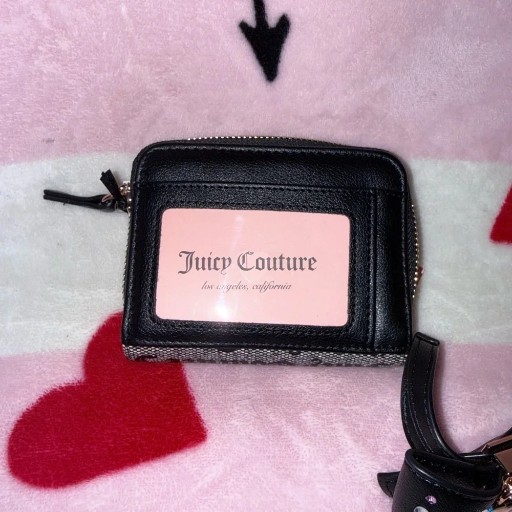 NWT Juicy Couture Black/Gray Wallet with Black Bow and Heart Charm